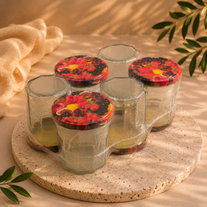 Pack de 6 pots à confiture 324 ml – couvercles décor fruits TO82