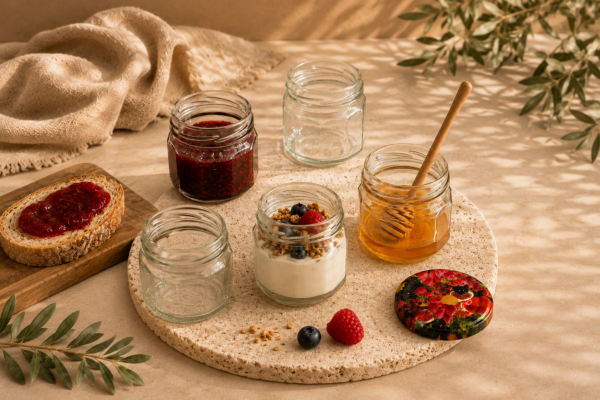 Pack de 6 pots à confiture 340 ml – couvercles décor fruits TO82