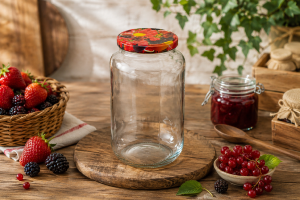 Bocal en verre 1,7 L – fruits en sirop et confiture – couvercle décor fruits TO82