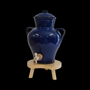 Vinaigrier en Grès Bleu Volubilis 2,5 L avec Tabouret en Bois