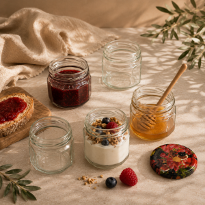 Pack de 6 pots à confiture 340 ml – couvercles décor fruits TO82