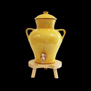 Vinaigrier en Grès Jaune Jasmin 2,5 L avec Tabouret en Bois