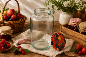 Bocal en verre 1,7 L � fruits en sirop et confiture � couvercle d�cor fruits TO82