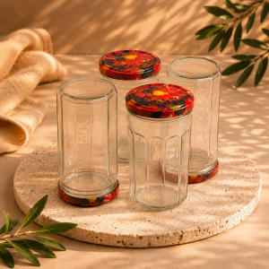 Pack de 4 pots à confiture 645 ml – couvercles décor fruits TO82