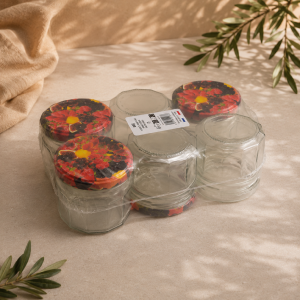 Pack de 6 pots à confiture 340 ml – couvercles décor fruits TO82