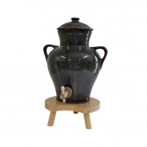 Vinaigrier en Grès Vert Sauge 2,5 L avec Tabouret en Bois — Duhallé