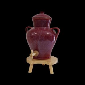 Vinaigrier en Grès Rouge Dahlia 2,5 L avec Tabouret en Bois
