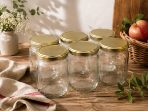 Pack de 6 pots en verre cylindriques 750 ml (750 g) – couvercles dorés TO82