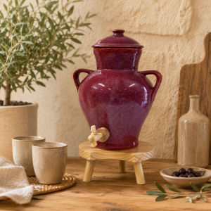 Vinaigrier en Grès Rouge Dahlia 2,5 L avec Tabouret en Bois