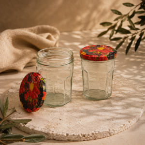 Pack de 4 pots à confiture 645 ml – couvercles décor fruits TO82