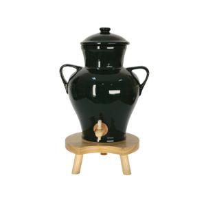 Vinaigrier en Grès Vert 2,5 L avec Tabouret en Bois
