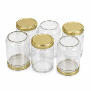 Pack de 6 pots en verre cylindriques 212 ml (200 g) – couvercles dorés TO63
