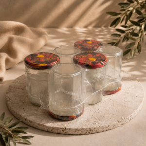 Pack de 6 pots à confiture 385 ml – couvercles décor fruits TO82