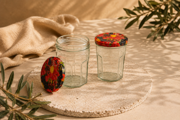 Pack de 4 pots à confiture 645 ml – couvercles décor fruits TO82