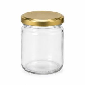 Pack de 6 pots en verre cylindriques 212 ml (200 g) – couvercles dorés TO63
