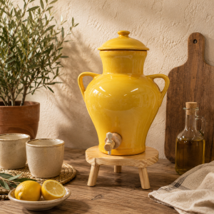 Vinaigrier en Grès Jaune Jasmin 2,5 L avec Tabouret en Bois